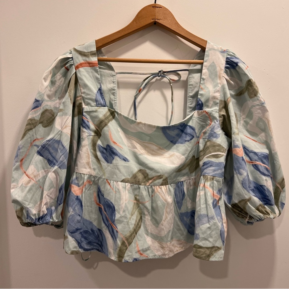NWT Abercrombie & Fitch Puff Sleeve Poplin Square Neck Top